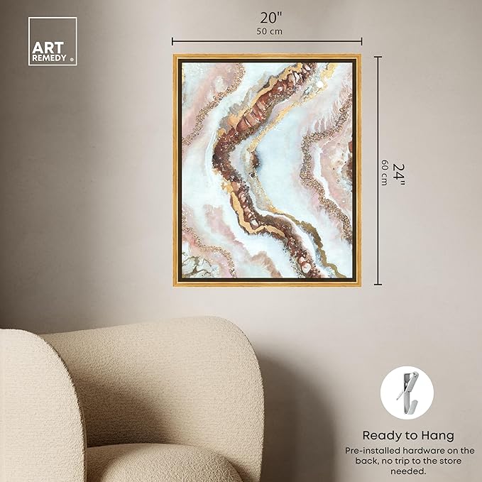 Art Remedy Blush Geode Framed Mineral, Agate & Geode 1 Piece Canvas Wall Art, 21.5" x 25.5", Gold Frame