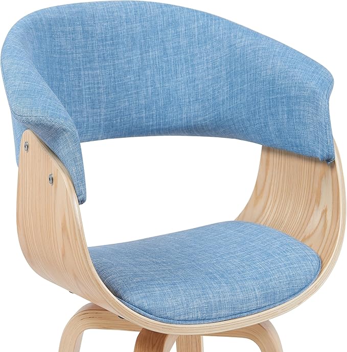 Armen Living Summer Mid-Century Upholstered Dining Chair in Light Blue and Patterned Oak Finish