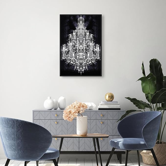 The Oliver Gal Artist Co. Fashion and Glam Framed Wall Art Canvas Prints 'Montecarlo Crystal' Chandeliers Home Décor, 20" x 30", White, Black