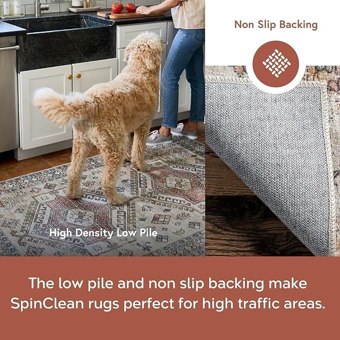 nuLOOM 4' x 6' Machine Washable Stain-Resistant Area Rug with Non Slip Backing, Low Profile for Living Room, Bedroom, and Dining Room, Ren Peach