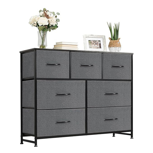 Dresser with 7 Drawers for Bedroom, Fabric Clothes Cabinet for Closet, Anti-Tip Storage Dresser with Metal Frame for Living Room, Entryway, Dorm, Grey