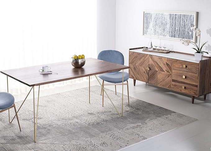 Safavieh Couture Home Captain Modern Walnut and Brass Hairpin Leg Dining Table