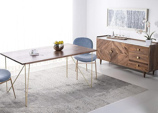 Safavieh Couture Home Captain Modern Walnut and Brass Hairpin Leg Dining Table
