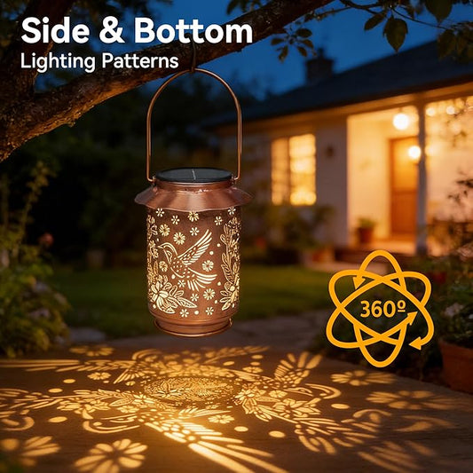 Ollny Solar Lanterns Outdoor Waterproof Hummingbirds, for Mothers Day Birthday Thanksgiving Gifts for Mom Grandma Sister Women Her, Hanging Solar Metal Lights for Garden Backyard Patio Decor