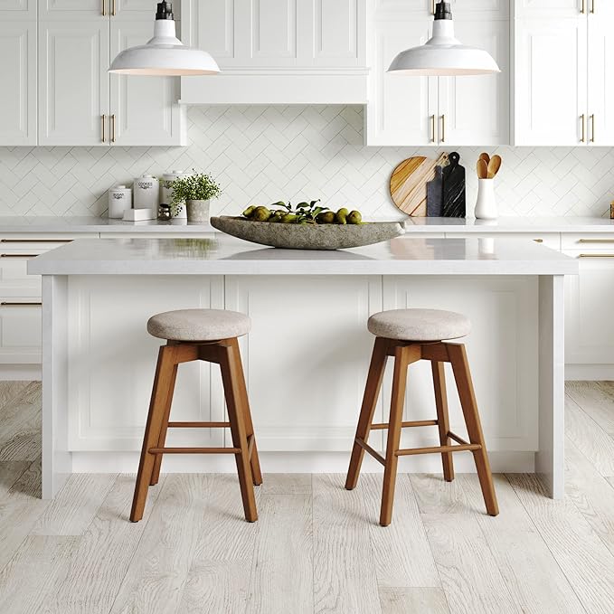 Nathan James Amalia Backless Kitchen Counter Height Bar Stool, Solid Wood with 360 Swivel Seat Antique Coffee/Natural Wheat, Set of 2
