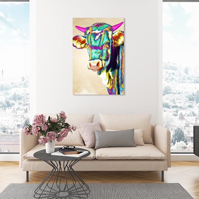 The Oliver Gal Artist Co Fun Colorful Glam Farm Cow Canvas Art, 30x45