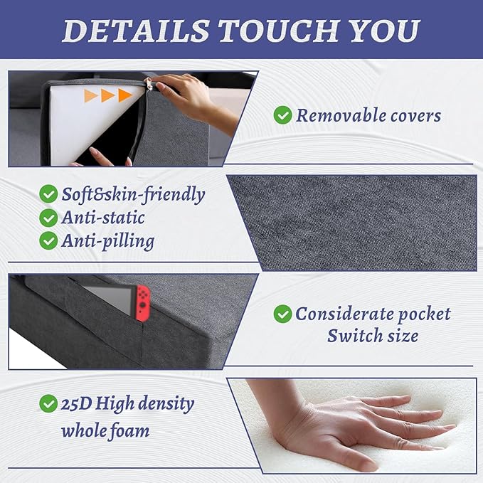 Folding Sofa Bed Foldable Mattress Luxury Miss Fabric, Folding Sleeper Chair Tatami Sofa Bed Floor Mattress Floor Couch, Fold Out Chair Bed Couch Futon Mattress for Guest Room, Living Room