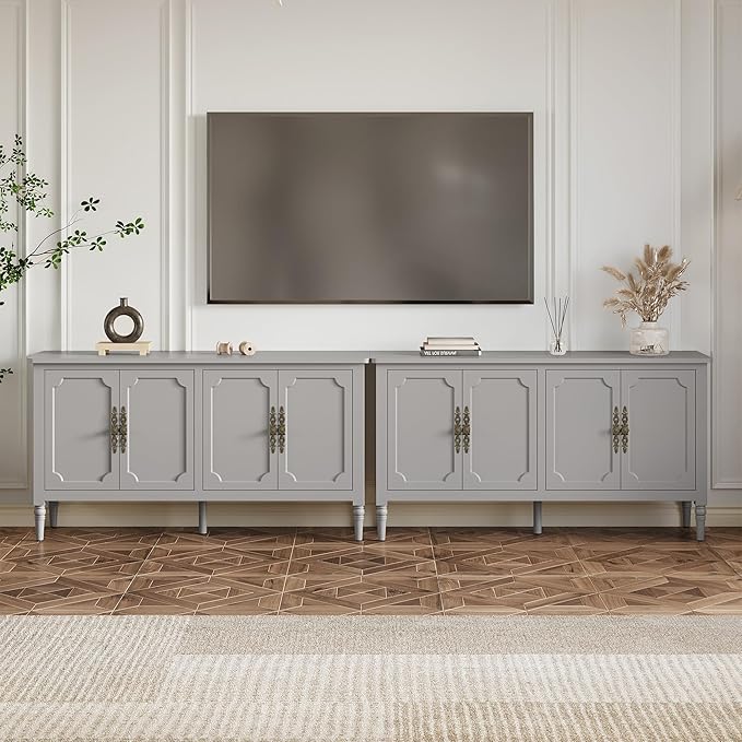 Sideboard with 4 Doors, Mid-Century Console Table with Adjustable Shelves, Accent Cabinet for Entryway, Living Room, Dining Room, Grey Wash-1