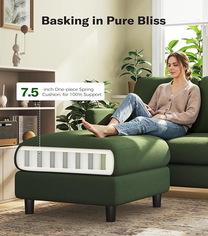 Welzona Loveseat, 51" Small L Shaped Couch, Comfy Teddy Love Seat with Ottoman Set, Tool-Free Setup Loveseat Sofa with Ottoman, All-Wood Small Sofa Couch for Bedroom, Couch for Living Room, Green