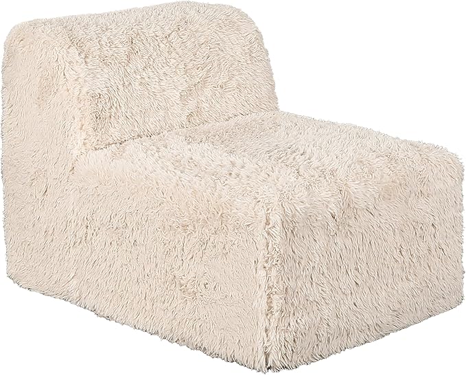 Furniture of America Havyn Modern Faux Fur 7-Seater L-Shaped Modular Foam Sectional Sofa with Ottoman, Compressed Couch in a Box, No Assembly Required, for Living Room and Office, Sand