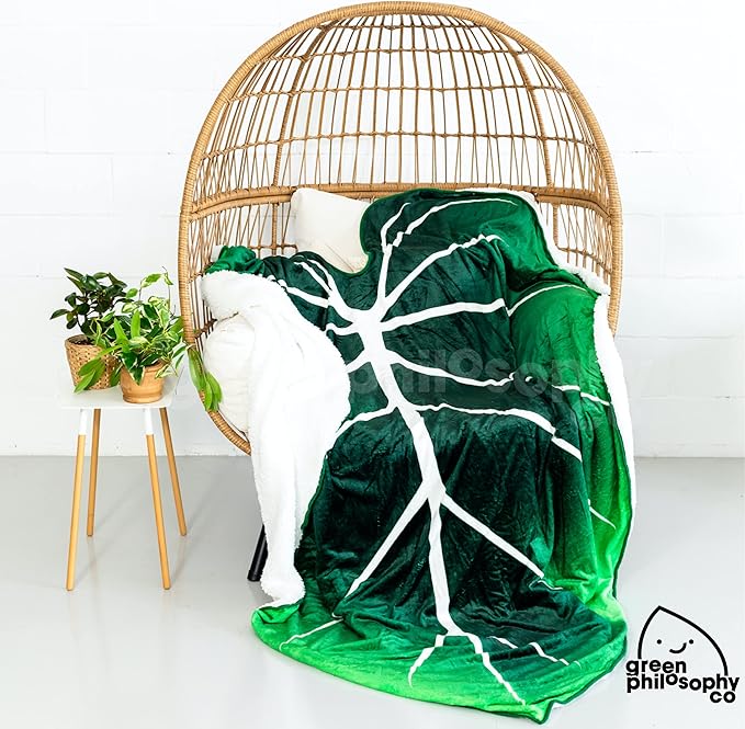 Green Philosophy Co. Giant Leaf Shaped Blanket (Philodendron Gloriosum) Large Modern Home Decorative Leaves Design Soft Warm & Cozy Throw for Living Room Couch Sofa Bed Perfect for Plant Lovers