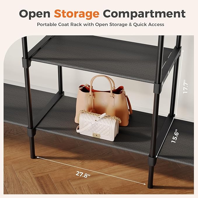 OLIXIS Portable Wardrobe Closet with Hanging Rods, 81 Inch Portable Clothing Rack with Shelves, Heavy Duty Clothes Rack, Freestanding Closet Organizer, 81" L x 15.7" W x 77" H