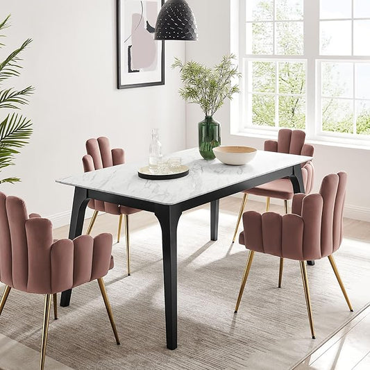Modway EEI-5693-BLK-WHI Juxtapose 63" Rectangular Performance Artificial Marble Dining Table, Black White