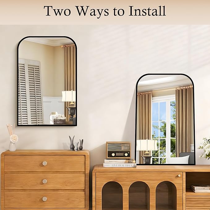 Bathroom Mirror, 16x24 inch Black Rectangle Wall Mounted Mirror with Thin Frame, Bathroom Vanity Mirrors for Over Sink, Entryway, Living Room, Bedroom