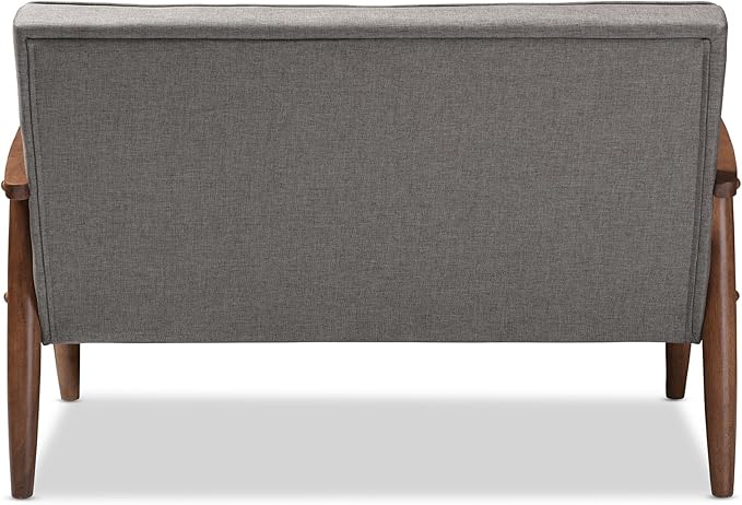 Baxton Studio Sorrento Mid-Century Retro Modern Grey Fabric Upholstered Wooden 2-Seater Loveseat