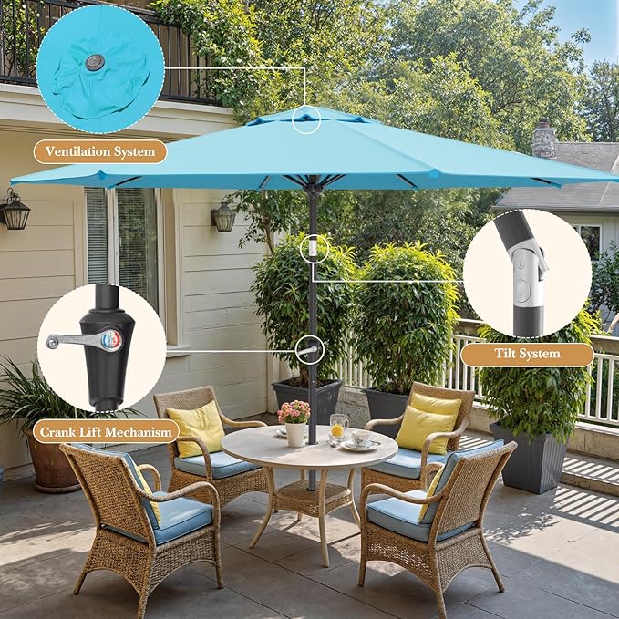 Sannwsg Outdoor Patio Umbrella,Table Umbrella with Push Button Tilt and Crank,Market Umbrella with 8 Sturdy Ribs,Yard Umbrella