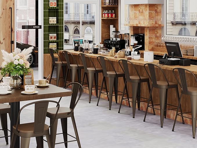 Andeworld Metal Bar Stools Set of 4, 30 inch Bar Height Barstools with Backs Farmhouse Modern High Back Bar Stools with Larger Seat Kitchen Dining Bar Chairs,Rusty