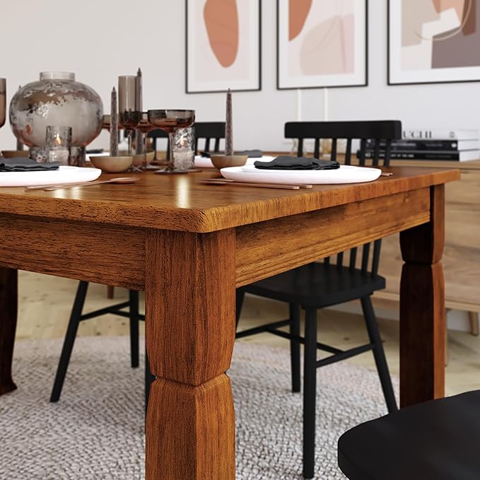 Taylor & Logan Lennox 60" Solid Wood Dining Table in an Walnut Matte Finish, Seating for 6, Stylish Turned Wooden Legs, Perfect for Hosting or Everyday Meals