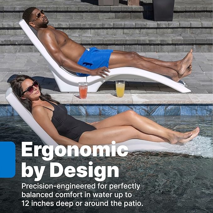 Step2 Vero Pool Lounger, Fade-Resistant, Waterproof Patio Furniture, Pool Lounge Chair for Sun Shelf, Use in Pools with Shelves Up to 12-Inches Deep or Outside Pool Deck, Weighted, White