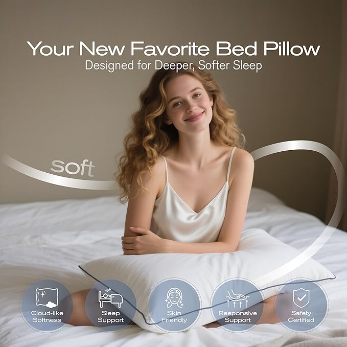Queen Pillows Set of 4, Ultra Thick Down Alternative Bed Pillows,Cooling Hotel Quality Queen Pillows for Back, Stomach or Side Sleepers,Machine Washable (White,4 Pack)