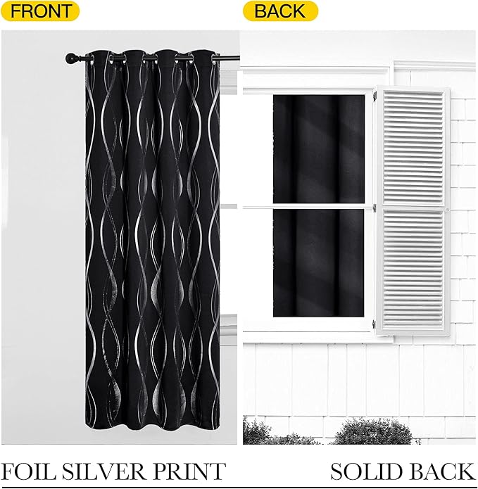 NICETOWN Blackout Curtain Panels 84 inches - Light Reducing Thermal Insulated Solid Grommet Blackout Curtains/Panels/Drapes for Living Room/Nursery/Kids Room (Set of 2, 34 inches Wide, Black)