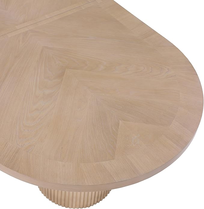 Meridian Furniture 725Oak-T Belinda Collection Mid-Century Modern Solid Wood White Oak Veneer Dining Table, Oval Design, Fluted Bases, 2 Leaves Included, 90"/106.5"/123" W x 47.5" D x 31" H, White