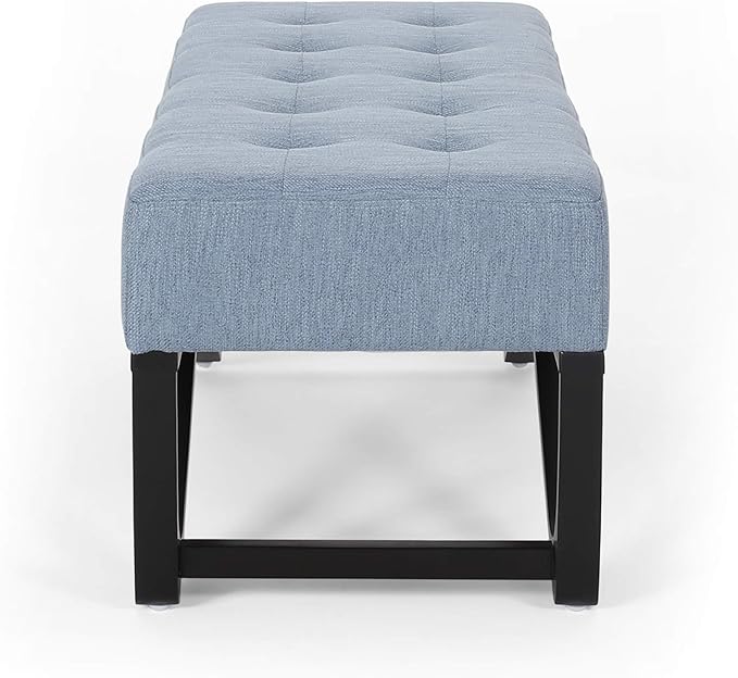 Ball & Cast Modern Tufted Upholstered Entryway Bench Ottoman, 47.5" Padded Bed of End Stool Seating with Faux Wooden Frame, for Living Room Bedroom Kitchen, Blue