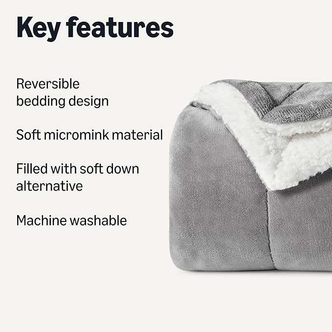 Amazon Basics Reversible Sherpa Throw Blanket, Dark Gray, 50"x60", Ultra Soft, Plush