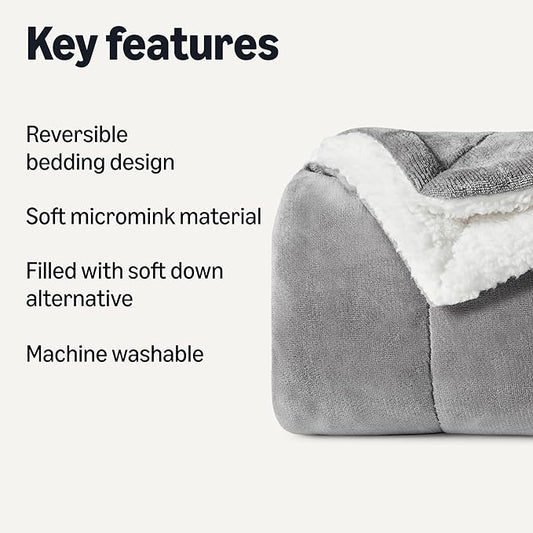 Amazon Basics Reversible Sherpa Throw Blanket, Dark Gray, 50"x60", Ultra Soft, Plush