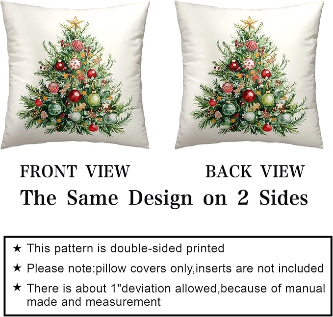 Set of 2 Christmas Tree Pillow Covers Xmas Wreath Throw Pillow Covers Red and Green Decorative Pillow Case 24x24 Winter Holiday Cushion Case for Home Decor Couch Sofa
