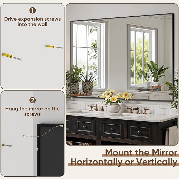 Bathroom Mirrors for Over Sink 40" x 30", Black Metal Frame Rectangle Wall Mirror, Modern Farmhouse Vanity Mirror(Horizontal/Vertical)