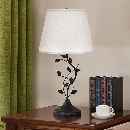 Kakanuo USB Table Lamp Bedside Lamp with USB C Charging Ports, White Traditional Nightstand Lamp Desk Lamp Large Retro Table Lamp for Bedroom and Living Room