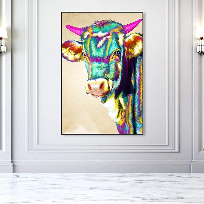Animals Framed Wall Art Canvas Prints 'Color Glam Cow' Farm Animals