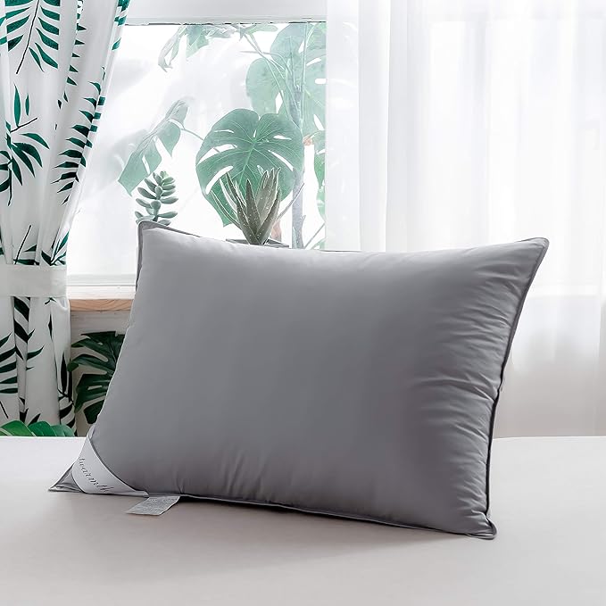 Queen Size Goose Down Feather Pair Pillows Grey Color Bedding Hotel Pillows 100% Cotton Cover Set of Two 20x30inch
