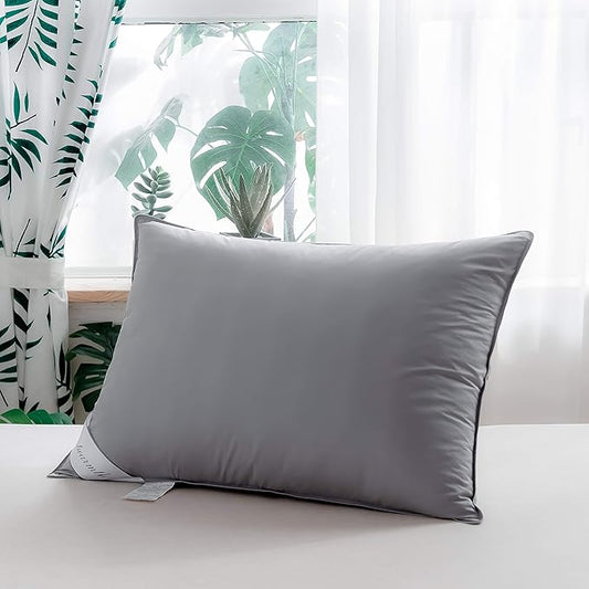 Queen Size Goose Down Feather Pair Pillows Grey Color Bedding Hotel Pillows 100% Cotton Cover Set of Two 20x30inch