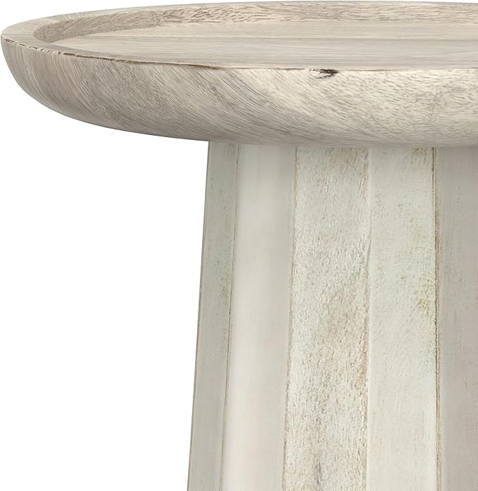 SIMPLIHOME Dayton End Table - 13 inch Wide Solid Mango Wood Round Accent Table in White Wash, Handcrafted Contemporary Nightstand or Lamp Stand for Living Room with Textured Finish, Assembled