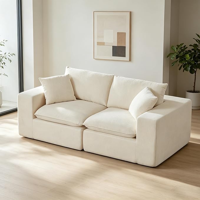 78-Inch Boneless Love Seat Couches in a Box, 2 Seat Floor Foam Cloud Sofa Modern Chenille Modular Cloud Couch W/Wide Square Armrests for Living Room Bedroom