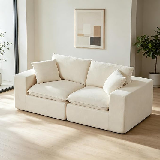 78-Inch Boneless Love Seat Couches in a Box, 2 Seat Floor Foam Cloud Sofa Modern Chenille Modular Cloud Couch W/Wide Square Armrests for Living Room Bedroom