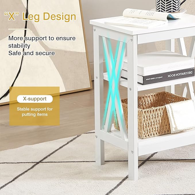 VECELO Modern Nightstands X-Design Side End Table Night Stand with Storage Shelf for Bedroom,Living Room,