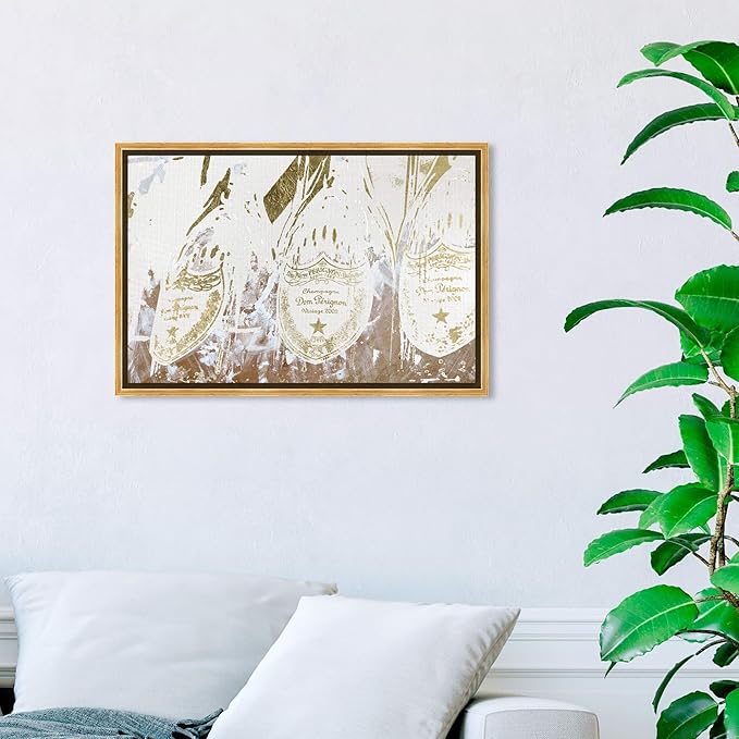 The Oliver Gal Artist Co. Drinks and Spirits Framed Wall Art Canvas Prints 'Champagne Showers' Champagne