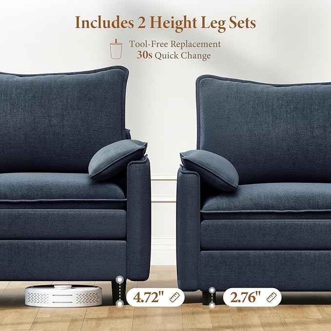 Vesgantti 101" V-Shaped Corner Couch Sectional, 7 Seat Customizable Modular Cloud Couches with Movable Ottoman, Chenille Deep Seat Sofa Set with Chaise for Living Room, Bedroom and Apartment, Blue | Sink-in Comfort, Height Adjustable, Easy Rearrangemen...