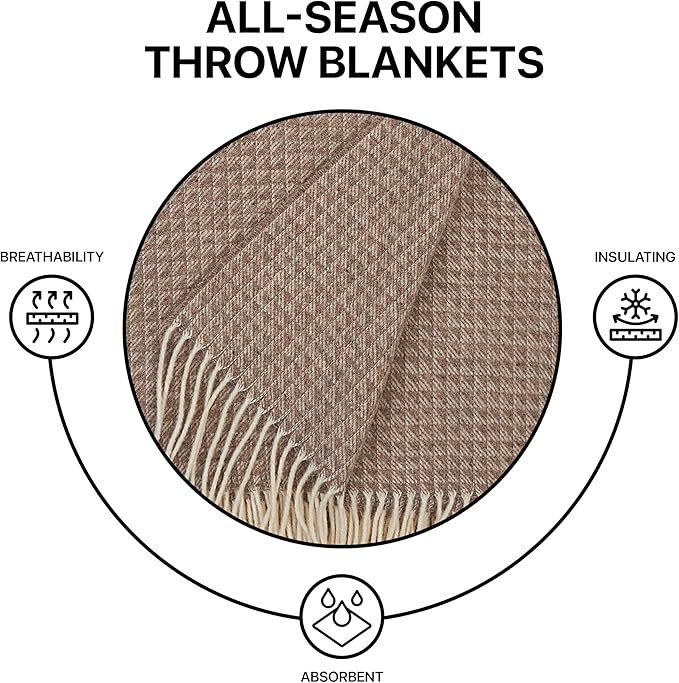 | Cashmere Blend Blanket | 10% Cashmere, 90% Superfine Wool | Ultra-Soft, Warm & Breathable Throw with Fringes | Elegant Bed or Sofa Layer 55"x79" (140 x 200 cm)