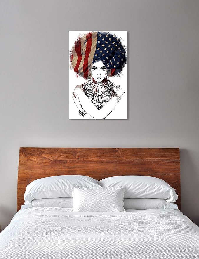 The Oliver Gal Artist Co. People and Portraits Wall Art Canvas Prints 'New American Woman' Home Décor, 30 in x 45 in, White, Black