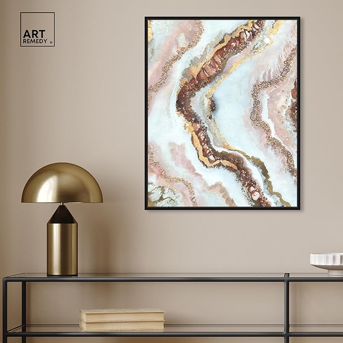 Art Remedy Blush Geode Framed Mineral, Agate & Geode 1 Piece Canvas Wall Art, 21" x 25", Black Frame