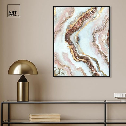 Art Remedy Blush Geode Framed Mineral, Agate & Geode 1 Piece Canvas Wall Art, 21" x 25", Black Frame