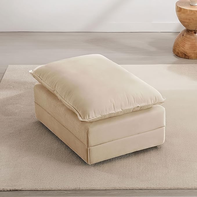 Modular Oversized Chair Ottoman with Removable Pillow Top, 39”W Big Ottoman, Convertible Square Foot Rest Stool, Upholstered Extra Seating for Living Room & Bedroom, Sand Beige