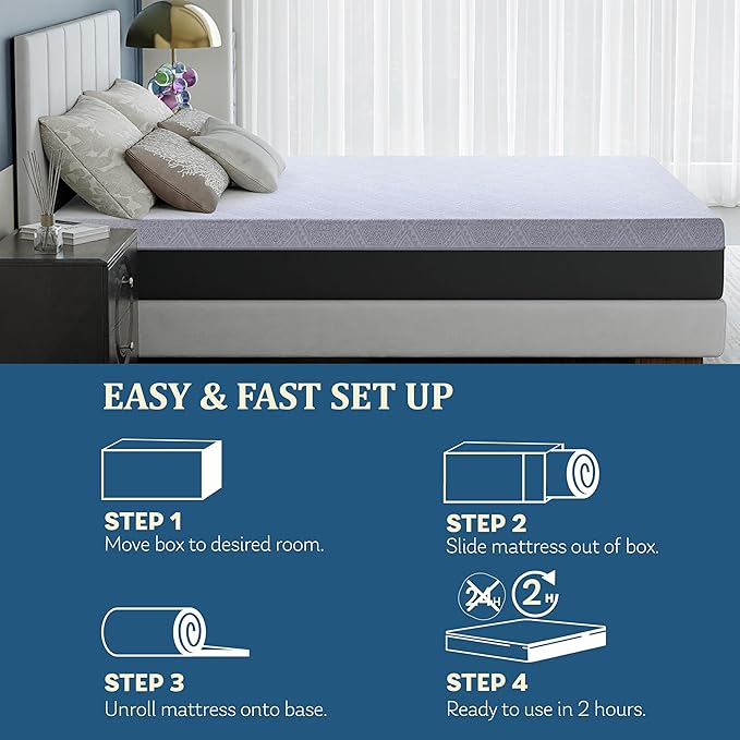 MLILY EGOHOME 10 Inch King Mattress, Charcoal Gel Cooling Memory Foam Mattress in a Box, Medium Fiberglass Free Mattresses, CertiPUR-US Certified, Grey