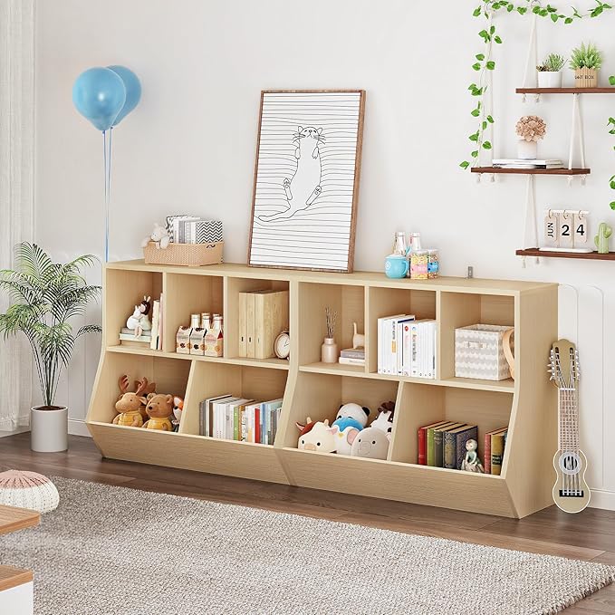 HOOBRO Kids Bookshelf, Bookcase Footboard, Toy Storage Cubby, Children's Toy Shelf, 35.4" L Storage Cabinet, Fit for Children's Room, Playroom, Hallway, Kindergarten, Natural NL32CW01