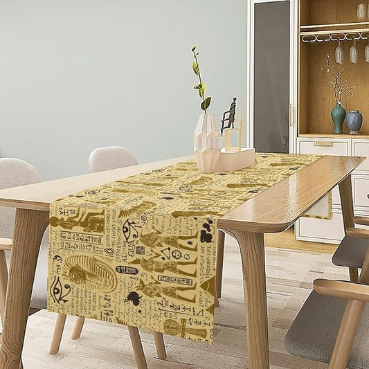 Ancient Egypt Table Runner Retro Egyptian Hieroglyph Elements Graffiti Pattern for Home Kitchen Table Decor Dining Coffee Room Party Decor 13x120in