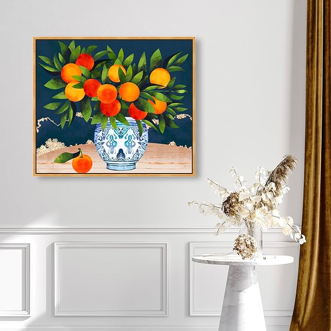 The Oliver Gal Artist Co. Food and Cuisine Wall Art Framed Canvas Prints 'Fruits and Porcelain' Fruits